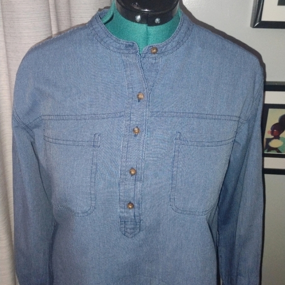Lucky Brand Edie Striped Popover Top Blue White Pinstripe Size M NWT - Picture 11 of 14
